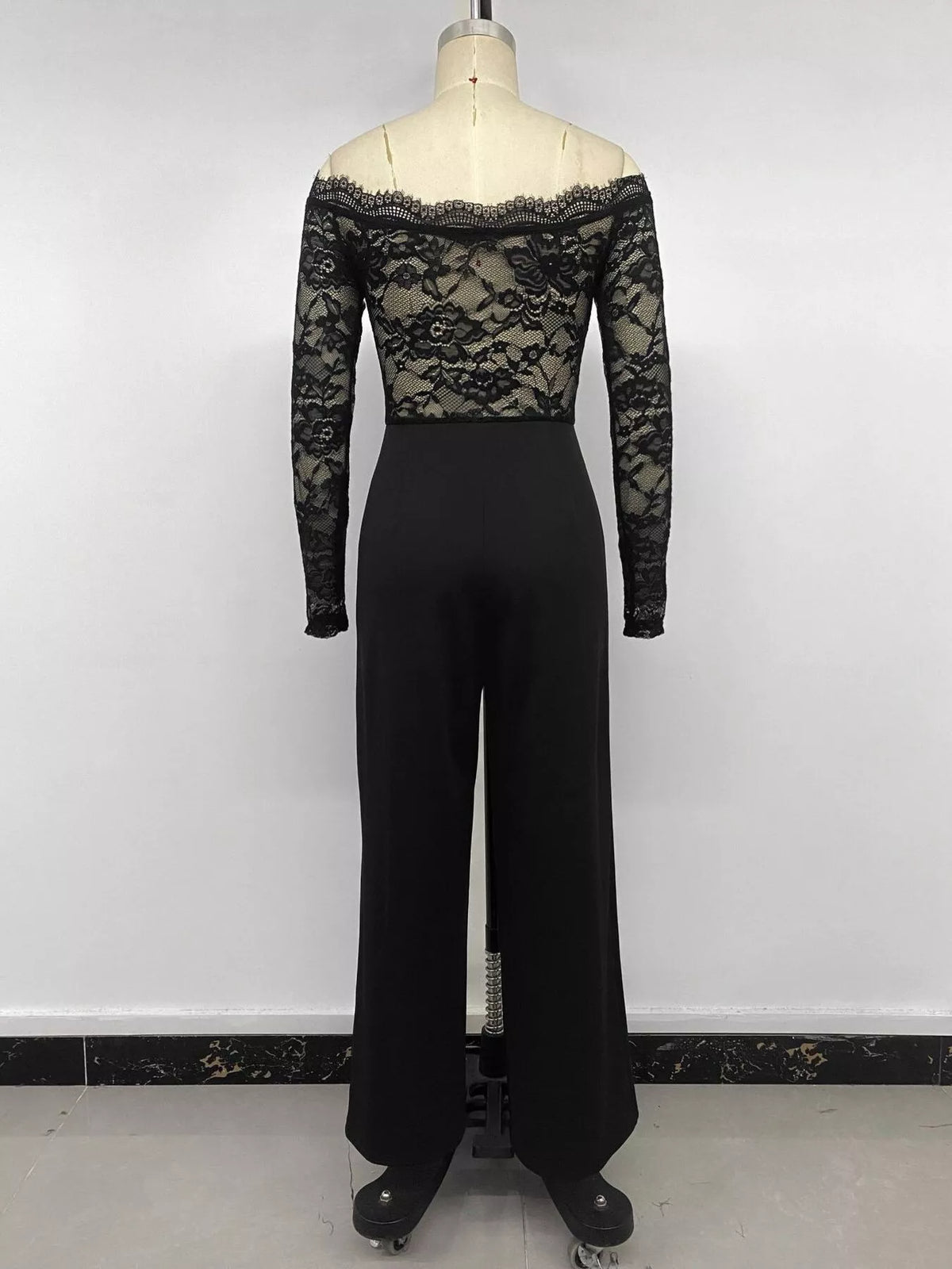 Off-Shoulder Lace Long Sleeve Wide-Leg Jumpsuit