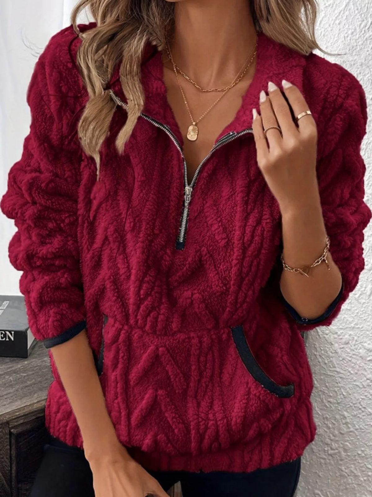 Full Size Quarter-Zip Sherpa Sweatshirt Plus Size