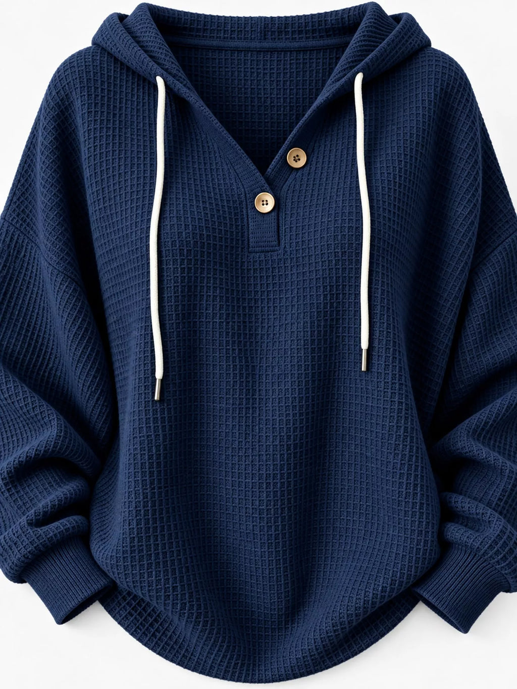 Full Size Waffle Knit Button Detail Hoodie Plus Size