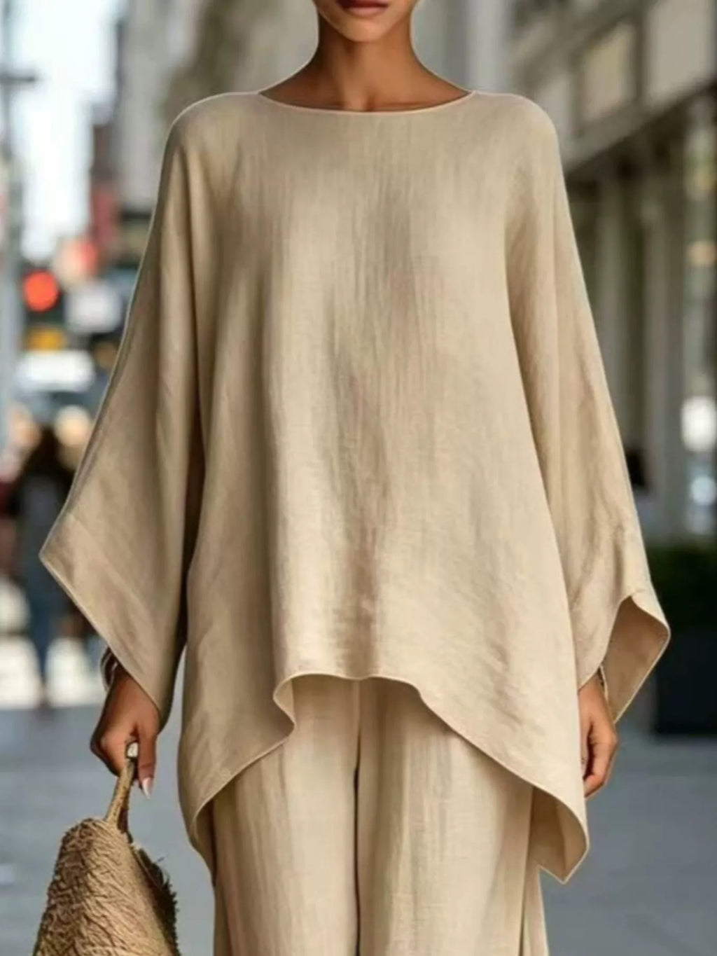 Full Size Batwing Sleeve Top and Wide-Leg Pants Set Plus Size