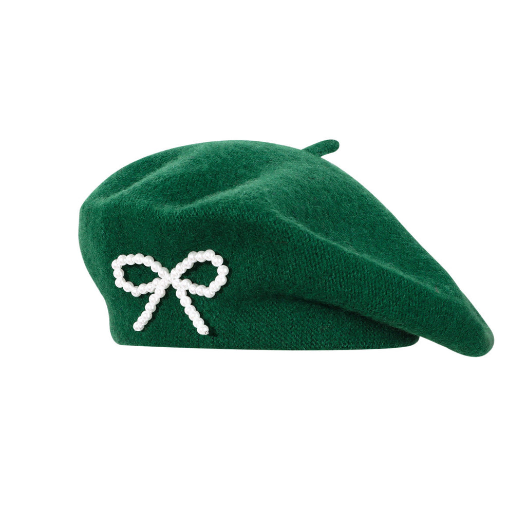 Pearl Bow Wool Breathable Beret
