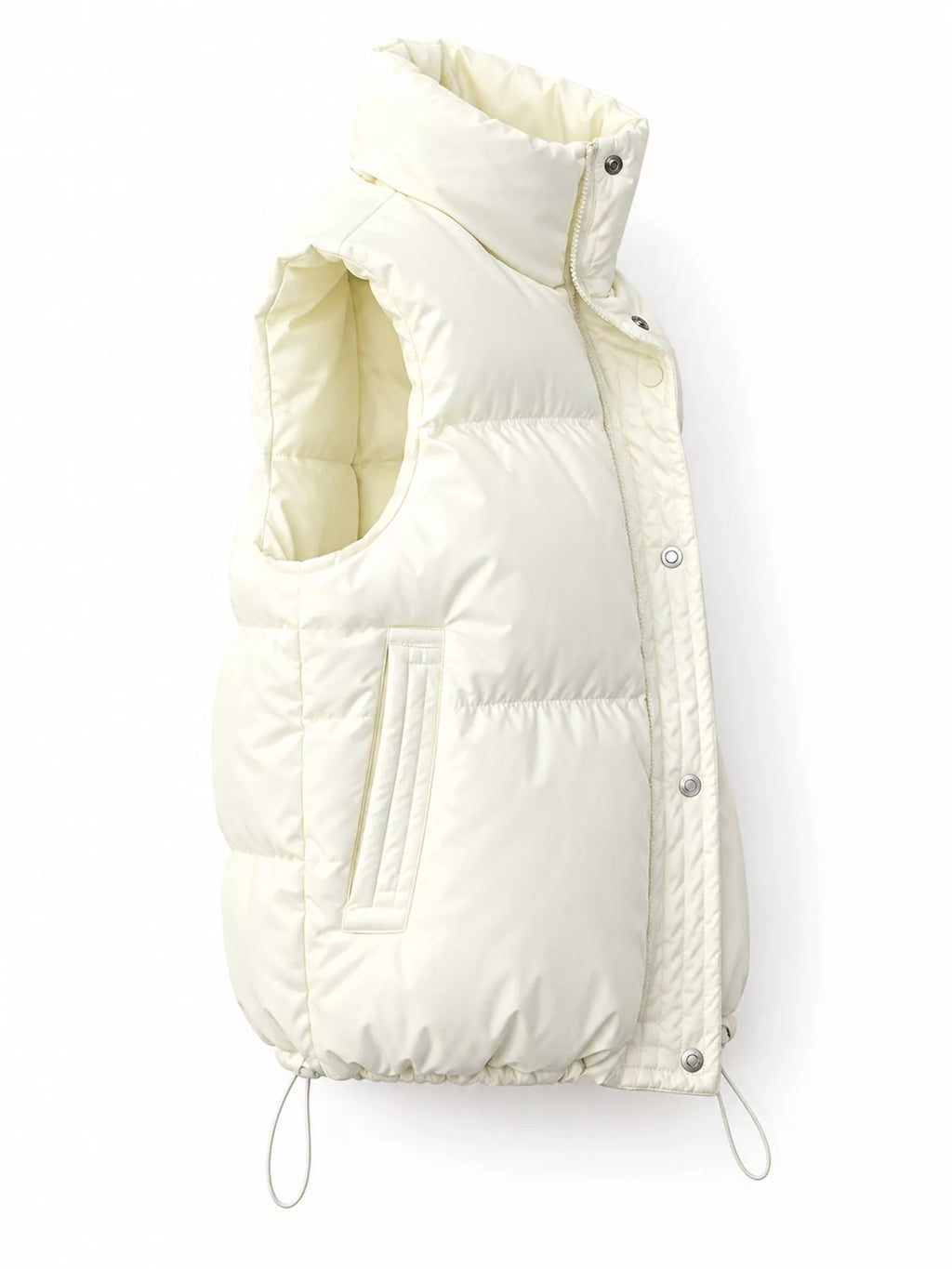 Drawstring Snap Down Puffer Vest Coat