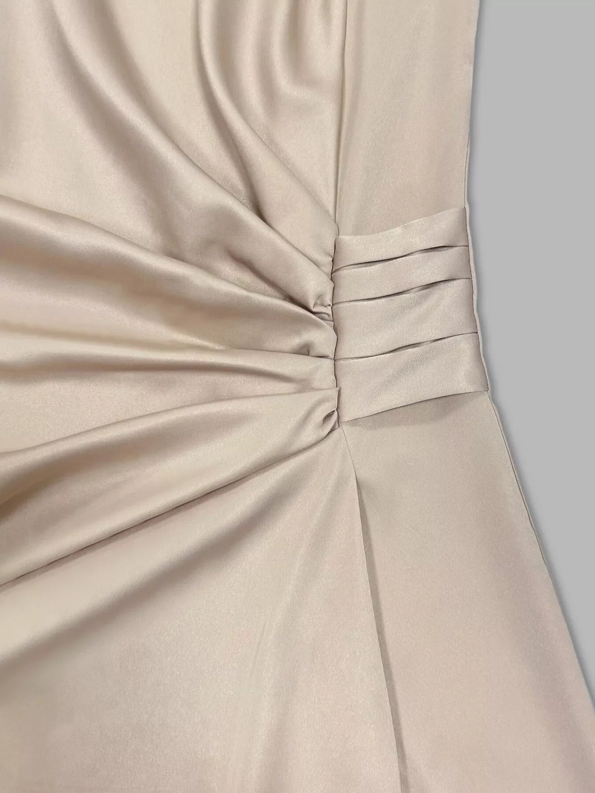 Long Sleeve Satin Ruched Midi Dress