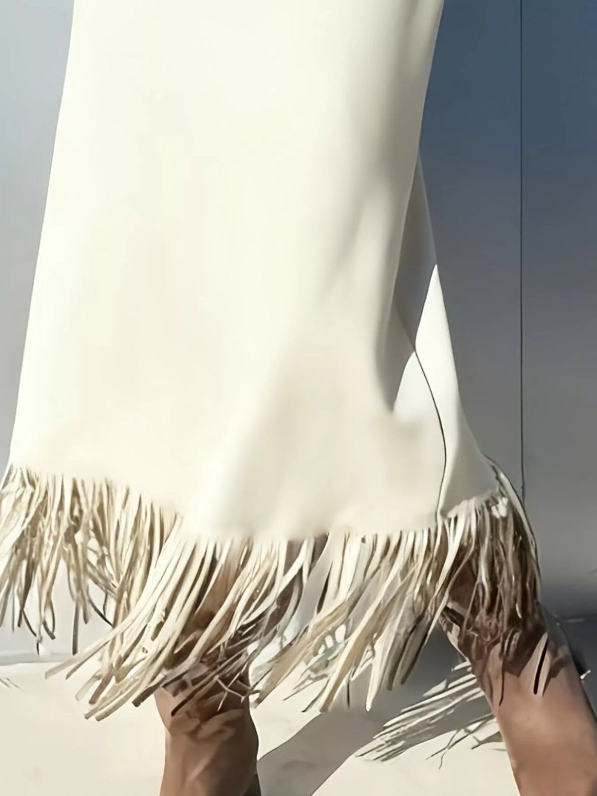 High-Waisted Suede Fringe Midi Skirt