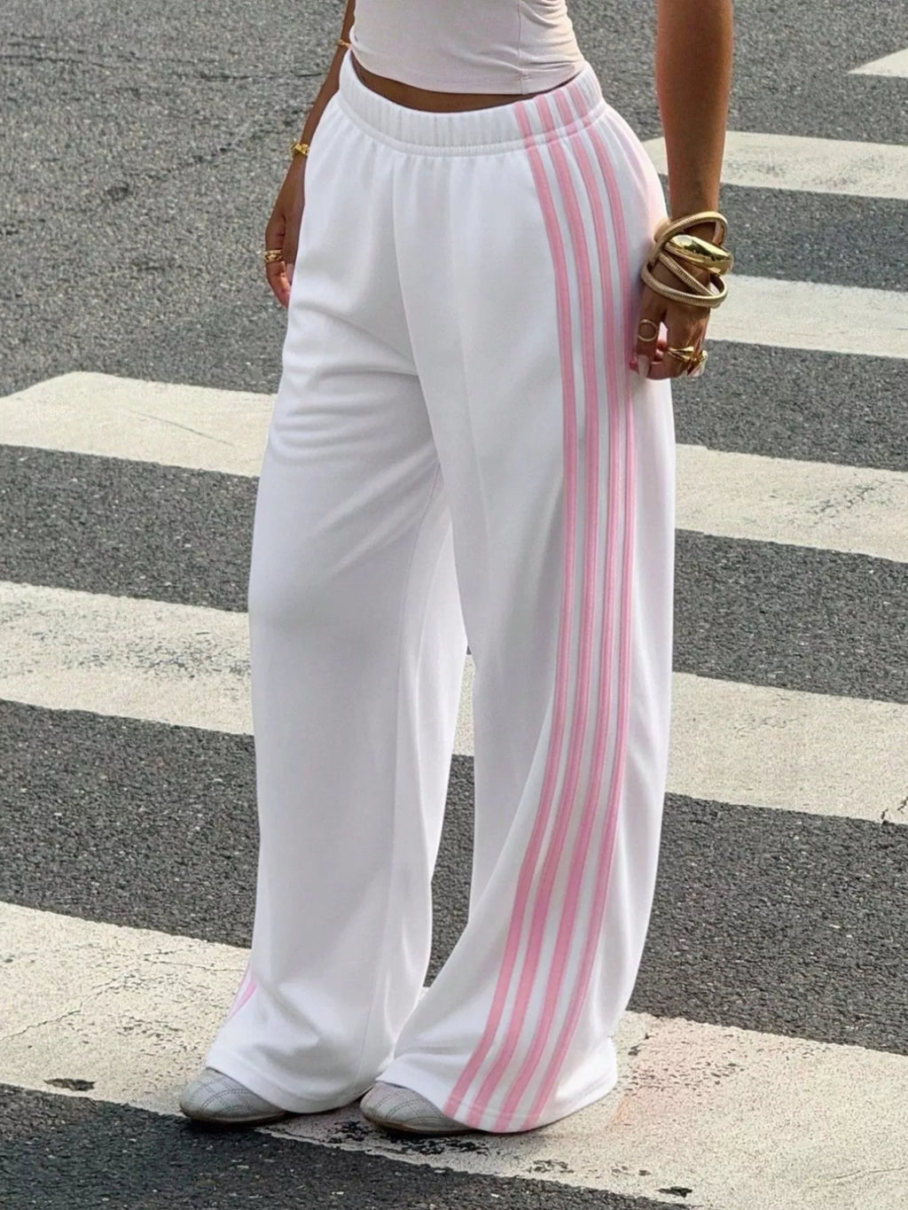 High-Waisted Wide-Leg Track Pants with Side Stripes