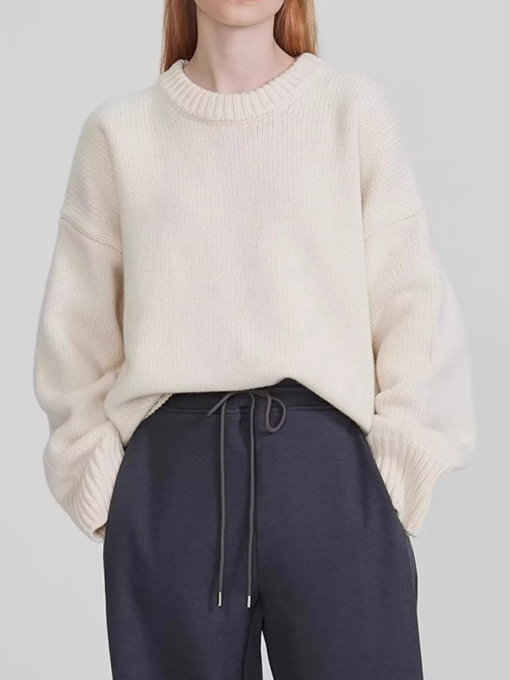 Round Neck Dropped Shoulder Sweater