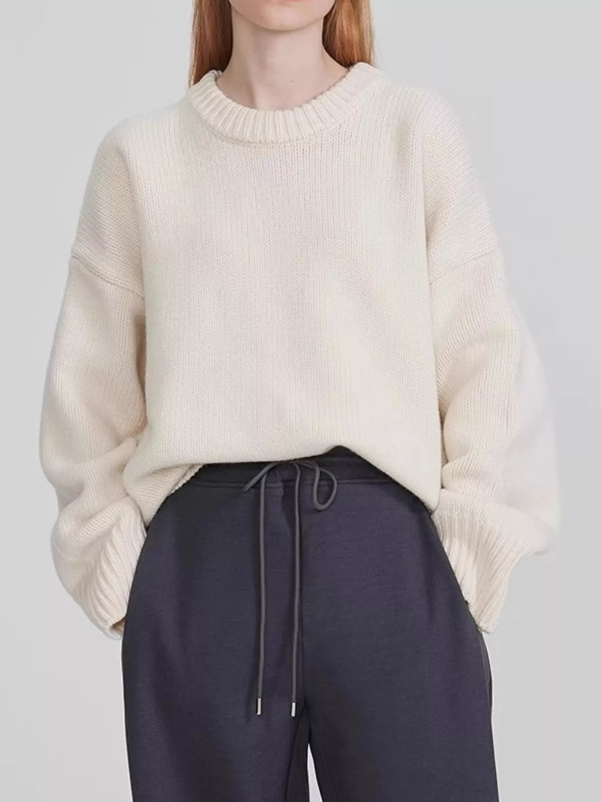Round Neck Dropped Shoulder Sweater
