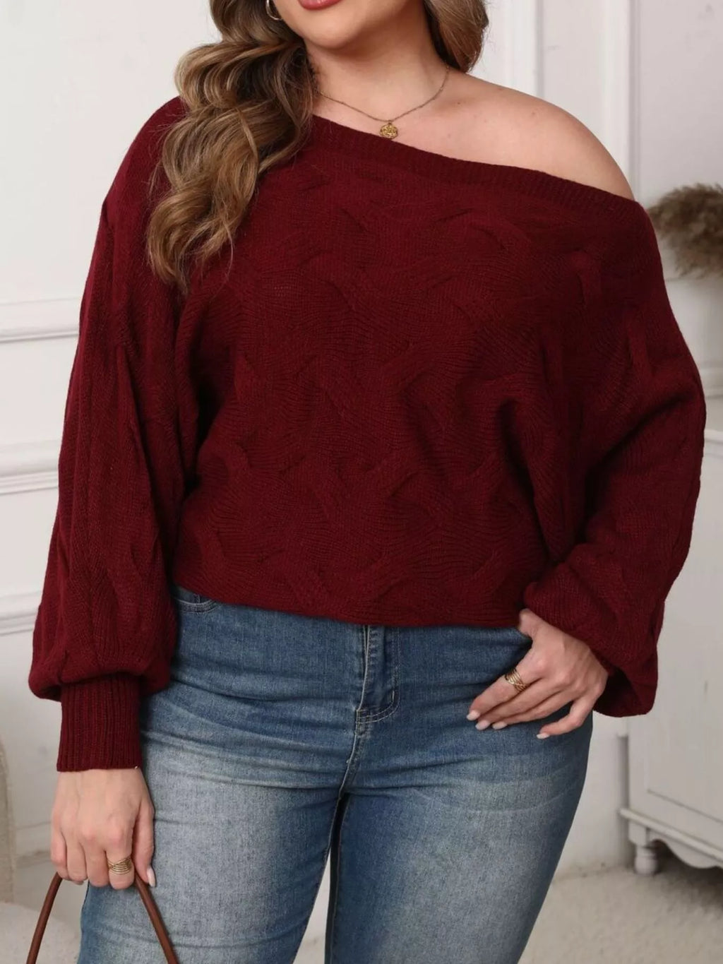Plus Size Off-Shoulder Long Sleeve Sweater