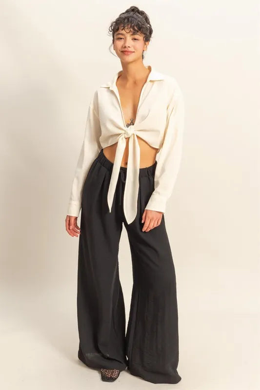 HYFVE Washed Tie Front Crop Top