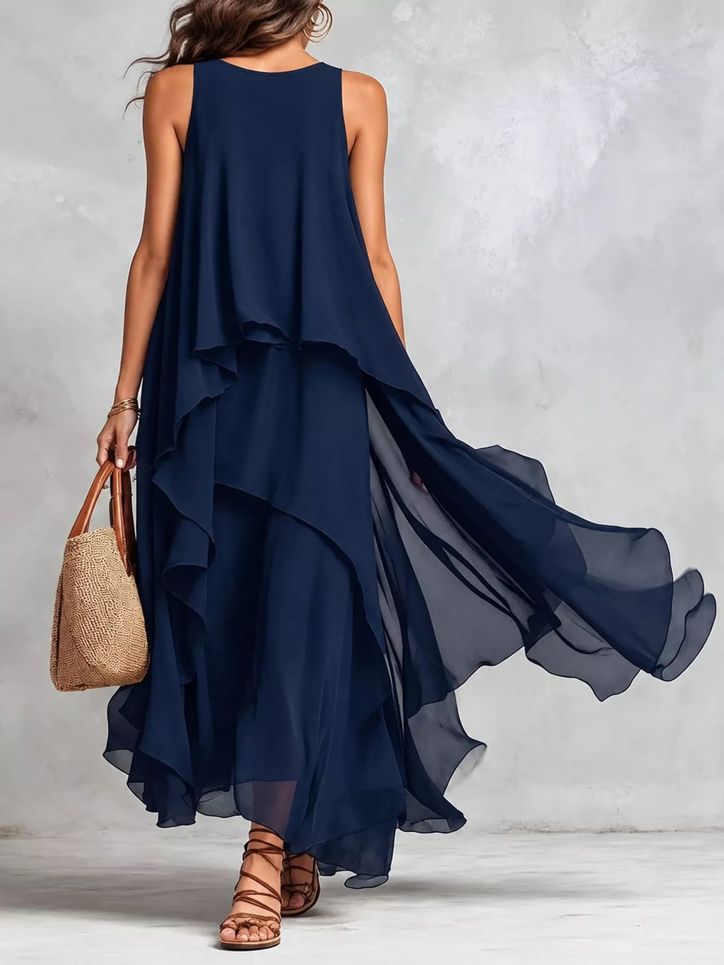 Ruffled Round Neck Sleeveless Maxi Dress
