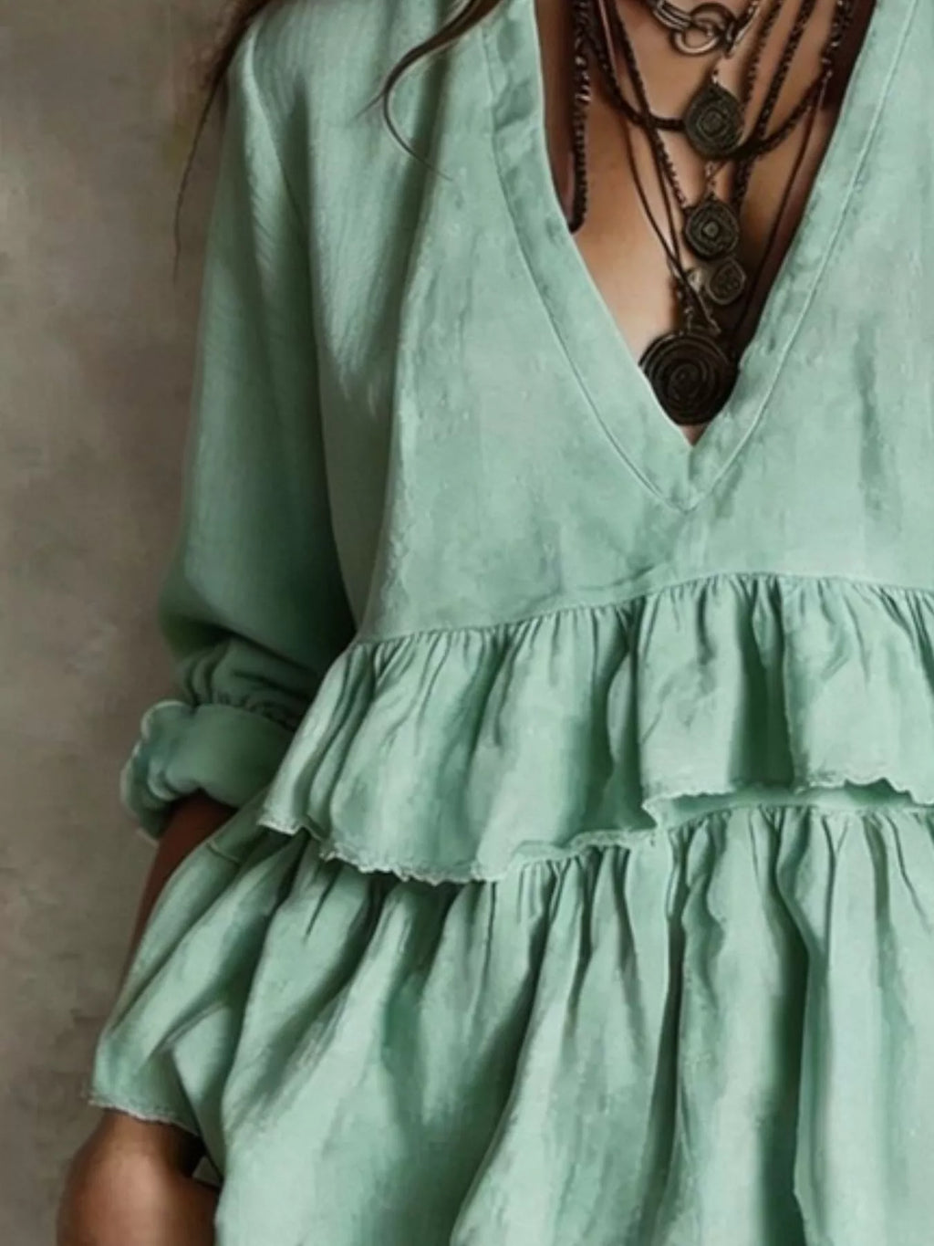 Full Size Ruffled Hem V-Neck Blouse Plus Size