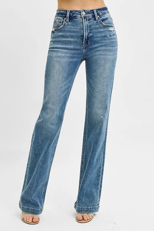 RISEN Full Size Distressed Detail Bootcut Jeans Plus Size