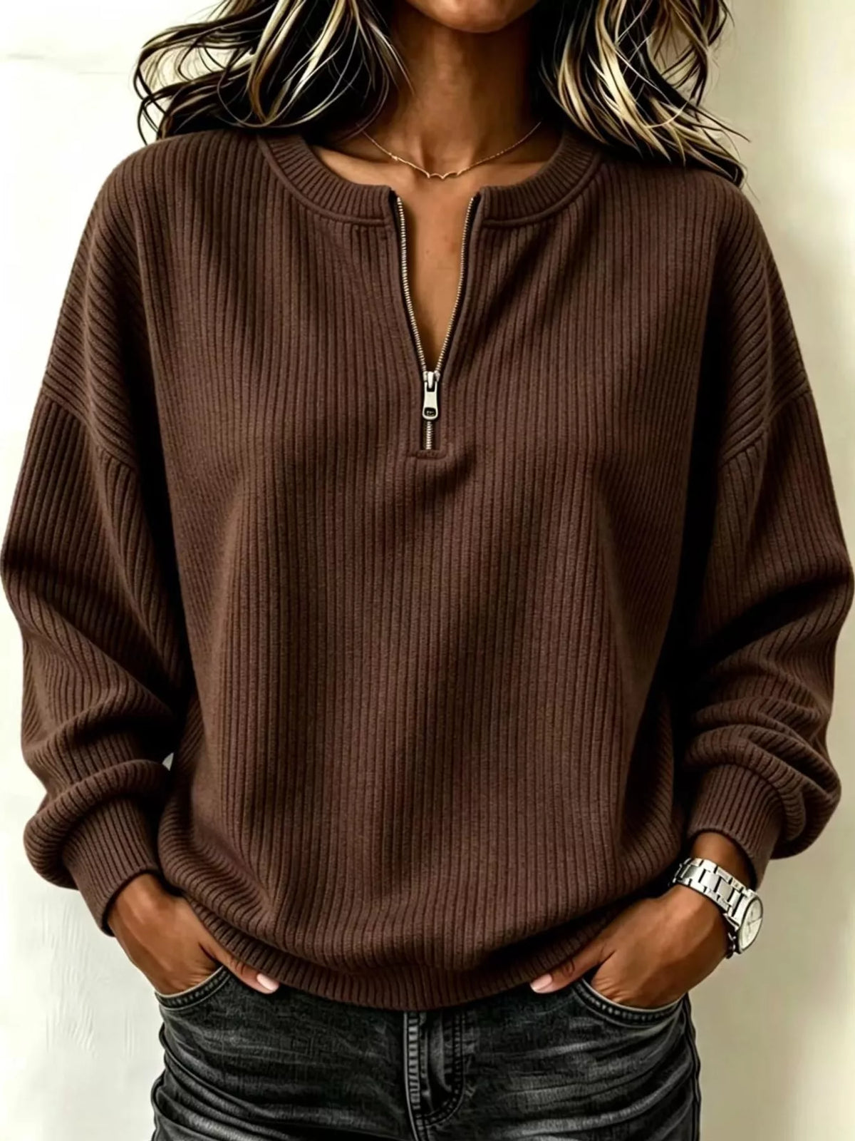 Full Size Quarter-Zip Dropped Shoulder Sweatshirt Plus Size