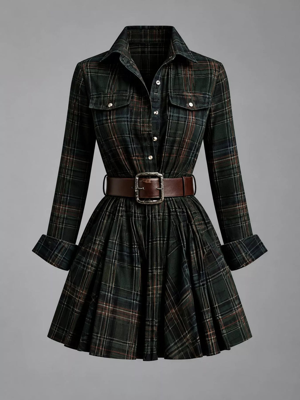 Plaid Long-Sleeve Shirt Dress