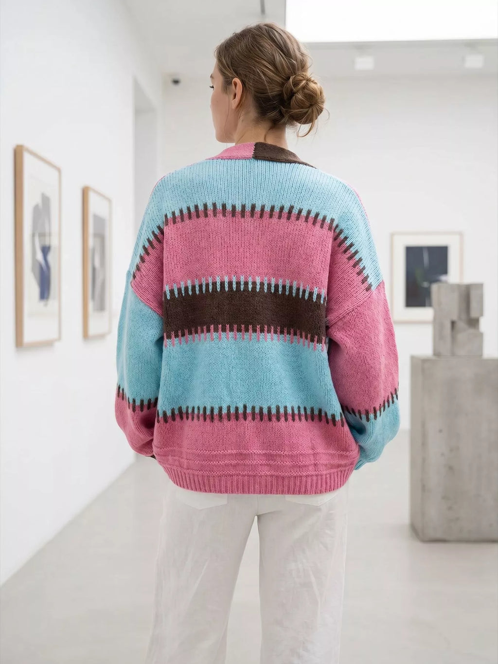 Color-Block V-Neck Cardigan