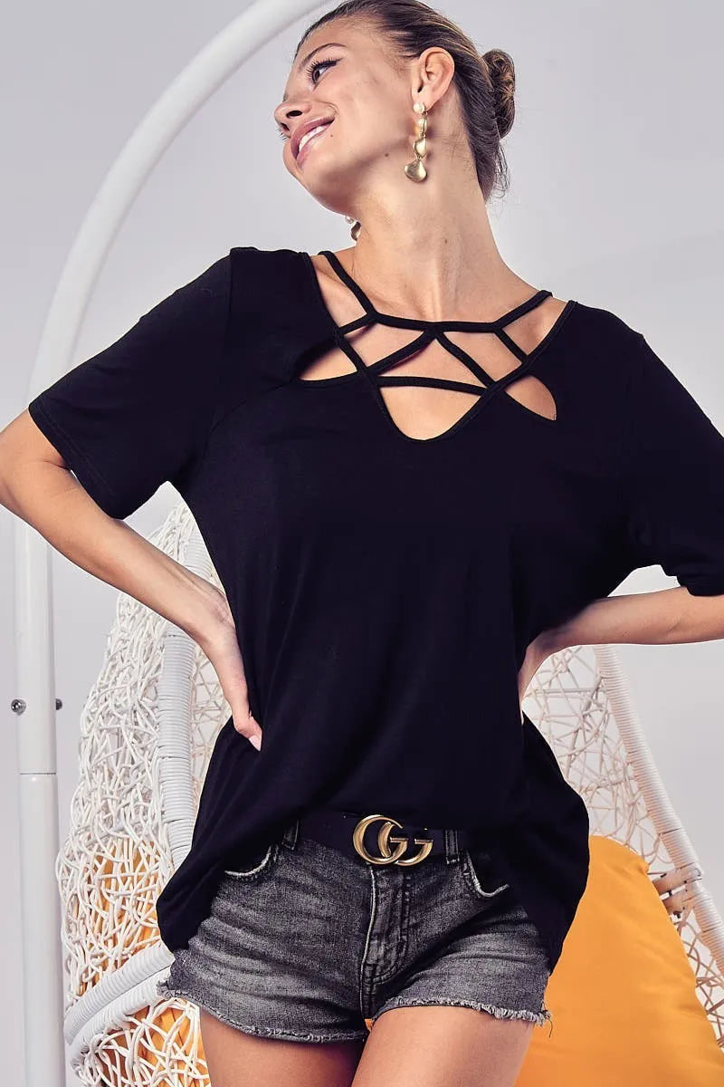 BiBi Silky Knit Top with Front Details