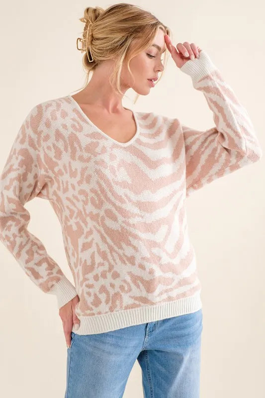 And The Why Leopard Zebra Combo Casual Sweater Top