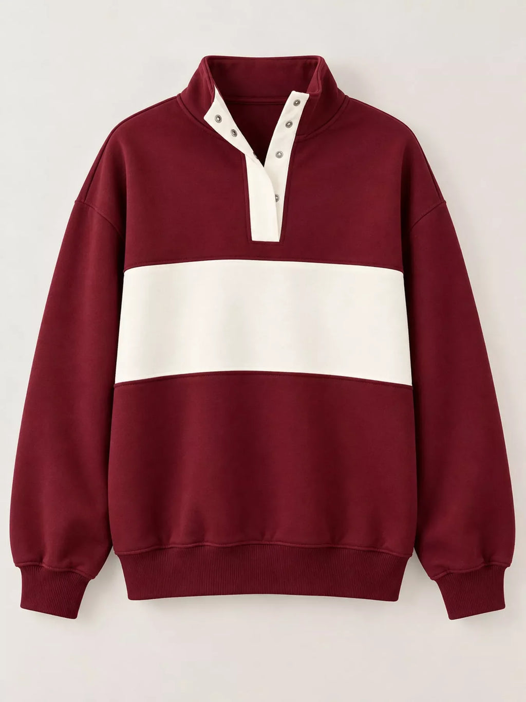 Full Size Color Block Snap-Button Sweatshirt Plus Size