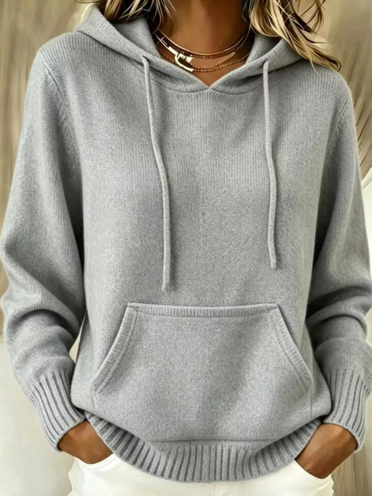 Full Size Drawstring Kangaroo Pocket Hooded Sweater Plus Size