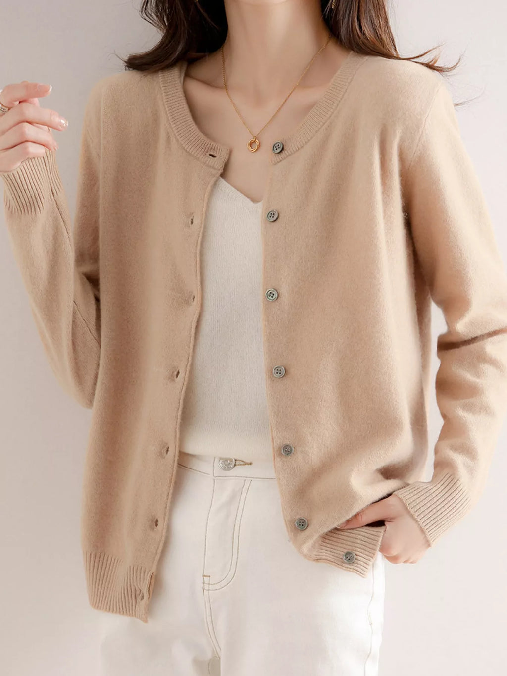Crew-Neck Button-Down Cardigan