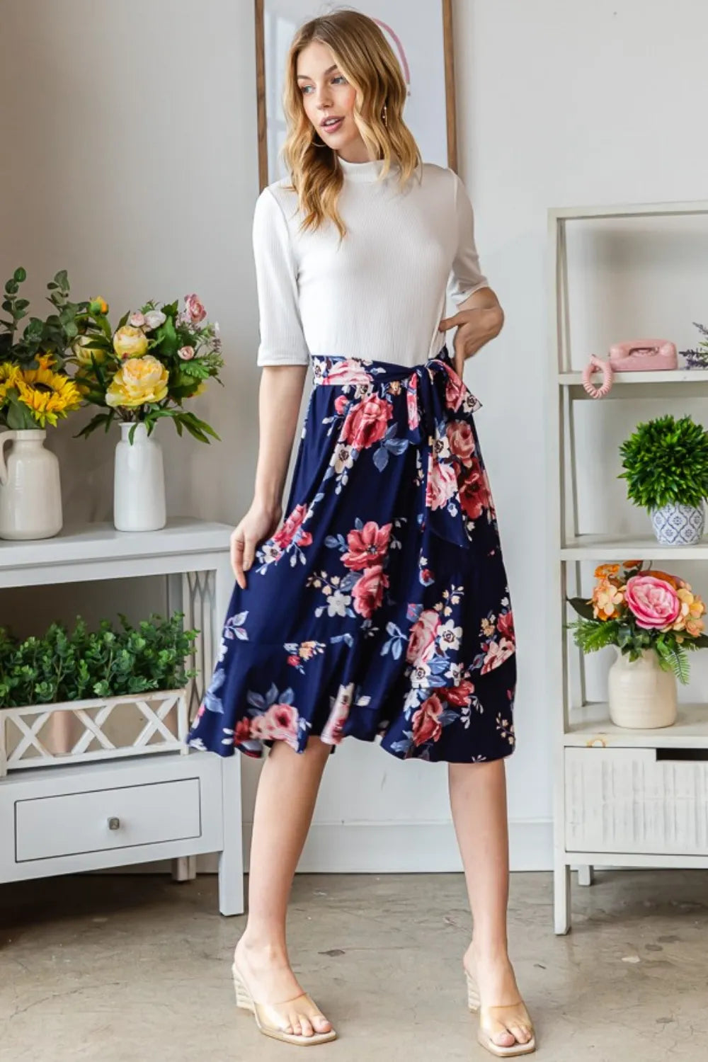 Reborn J Floral Wrap Ruffled Dress