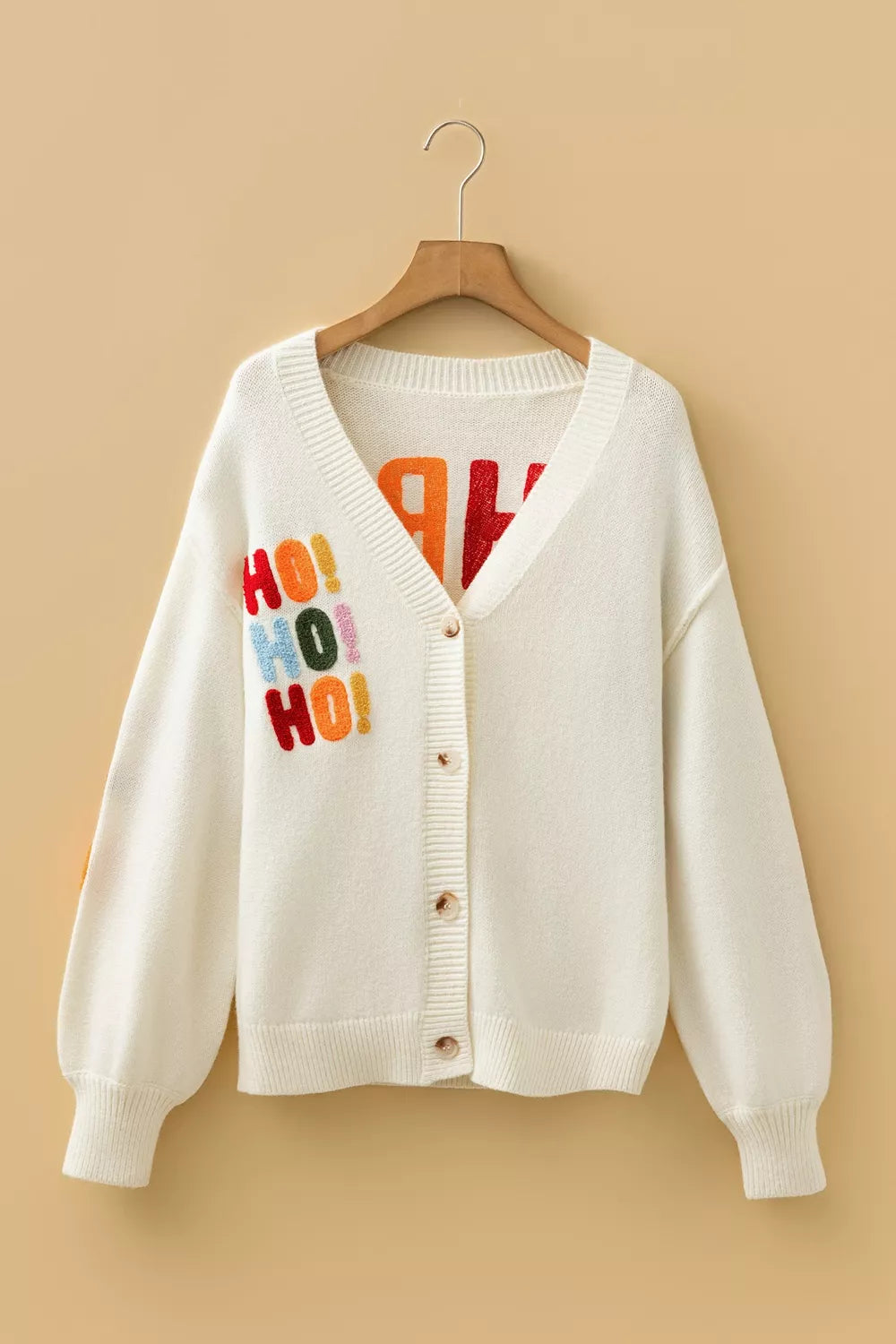 'HO HO HO' Button Up Knit Cardigan