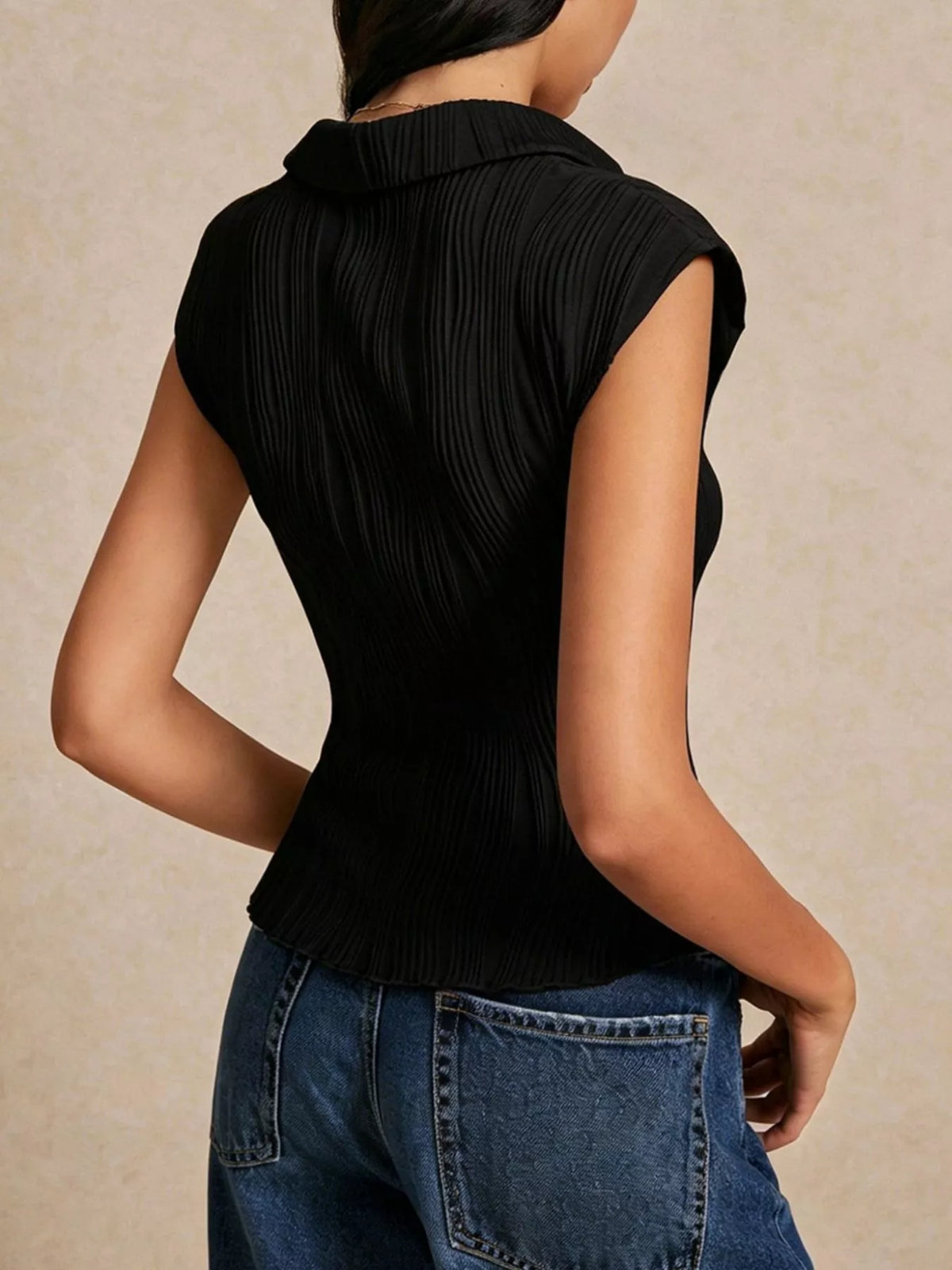 Button-Down Cap Sleeve Shirt