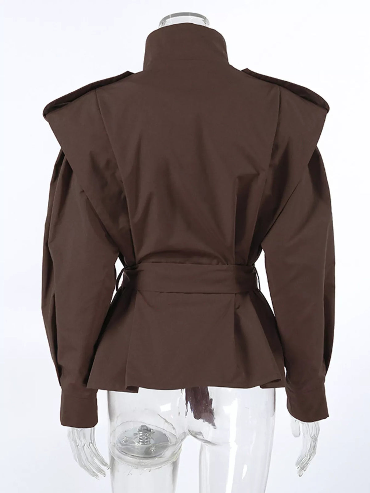Stand-Collar Belted Outerwear