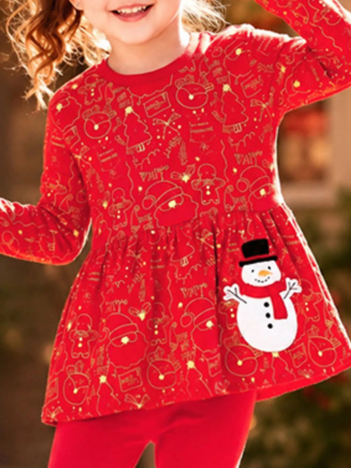 Children's Snowman Applique Peplum Top and Leggings Set