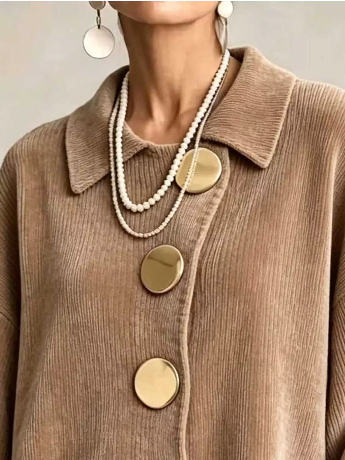Full Size Ribbed Knit Gold Buttons Cardigan Plus Size