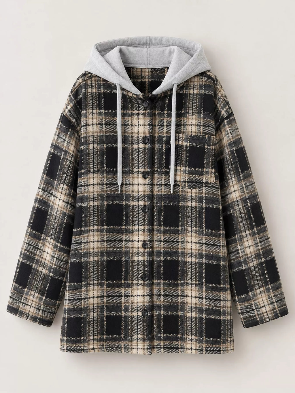 Plaid Button Up Hooded Shacket