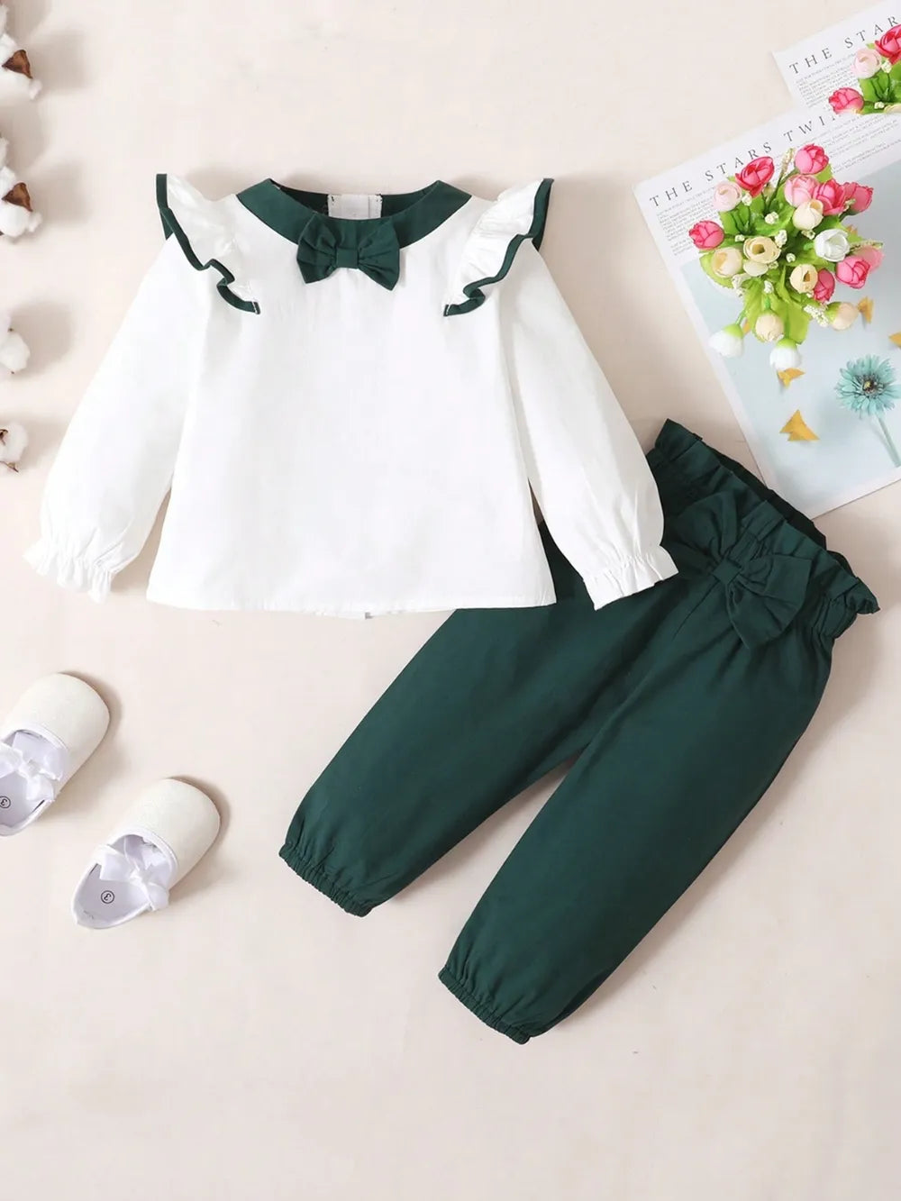 Children's Contrast Ruffled Top and Pants Set