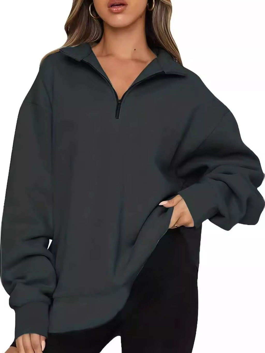 Full Size Quarter-Zip Dropped Shoulder Sweatshirt Plus Size