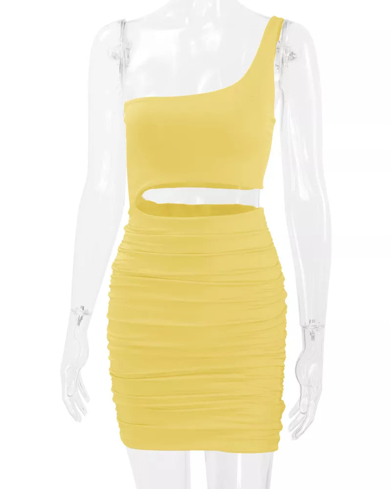 One-Shoulder Cutout Ruched Bodycon Mini Dress