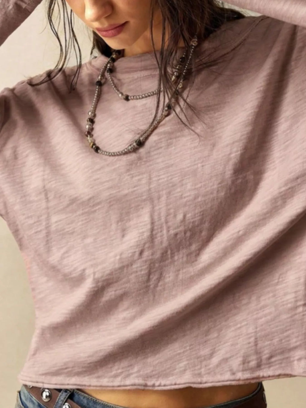 Exposed Seam Long Sleeve Shirt with Two Way to Wear