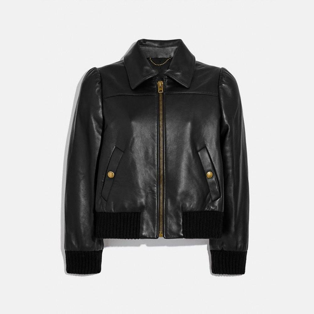 Women’s Black Shearling Aviator Leather Bomber Jacket