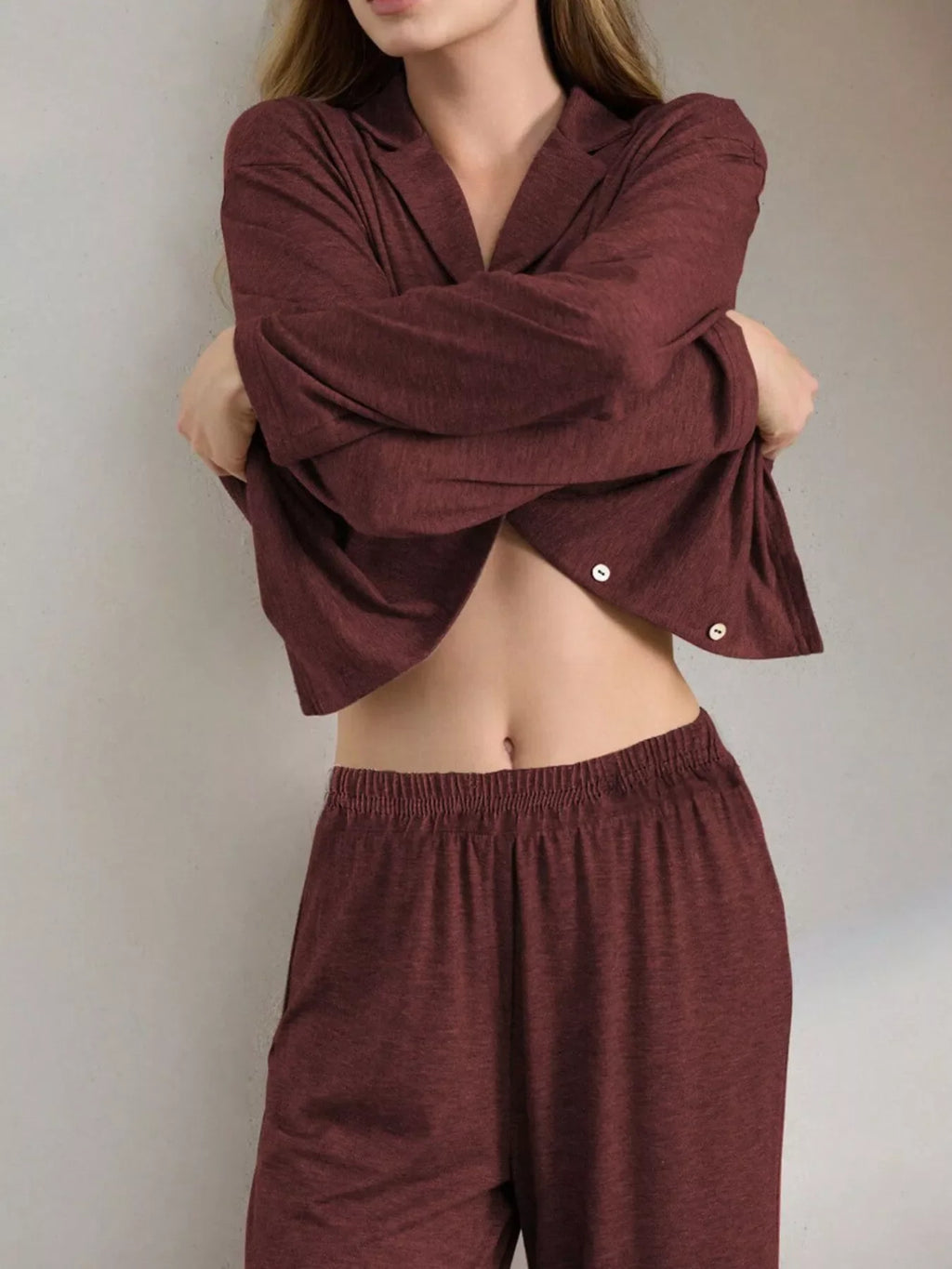 Button-Down Top and Wide-Leg Pants Lounge Set