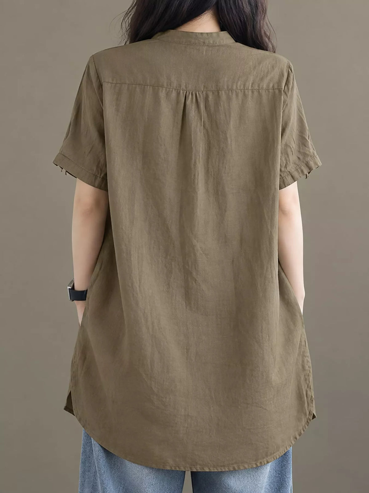 Full Size Notched Short Sleeve Oversize Blouse Plus Size