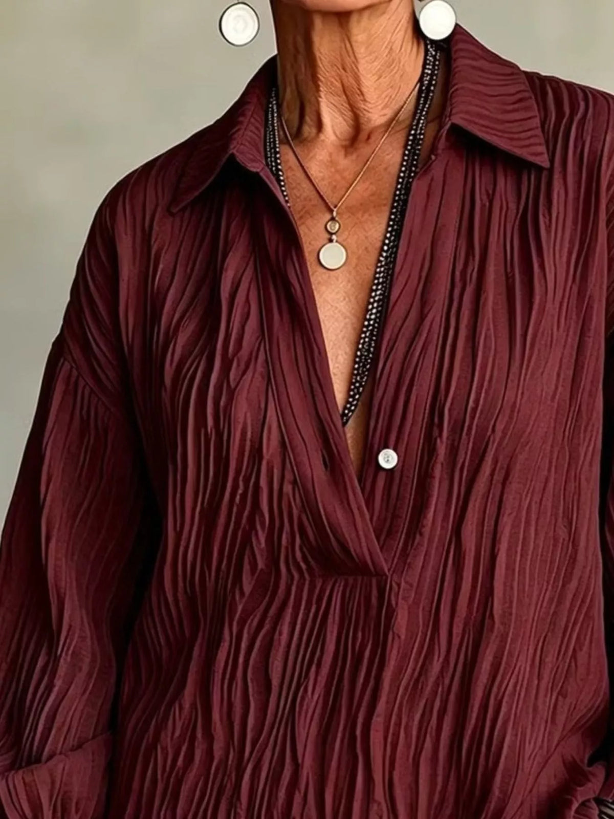 Full Size Texture Long Sleeve Blouse Plus Size