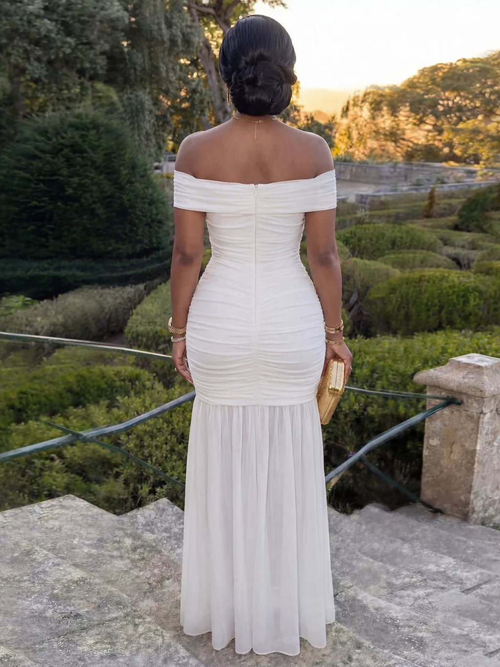 Off-Shoulder Ruched Mermaid Maxi Dress