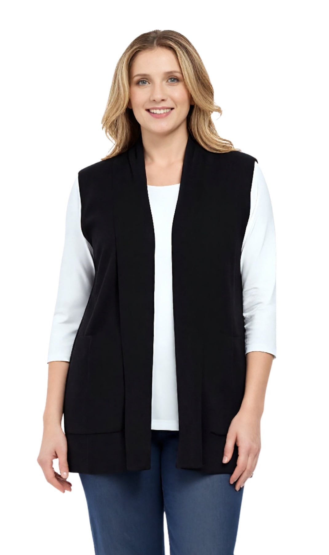 Women's Long Sleeveless Open Front Soft Shawl Collar Vest