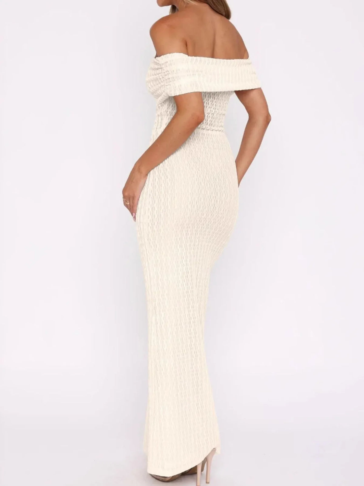 Off Shoulder Texture Maxi Dress