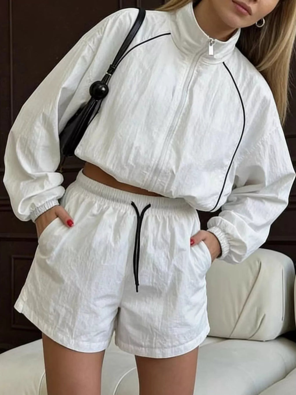 Zip-Up Jacket and Shorts Two-Piece Set