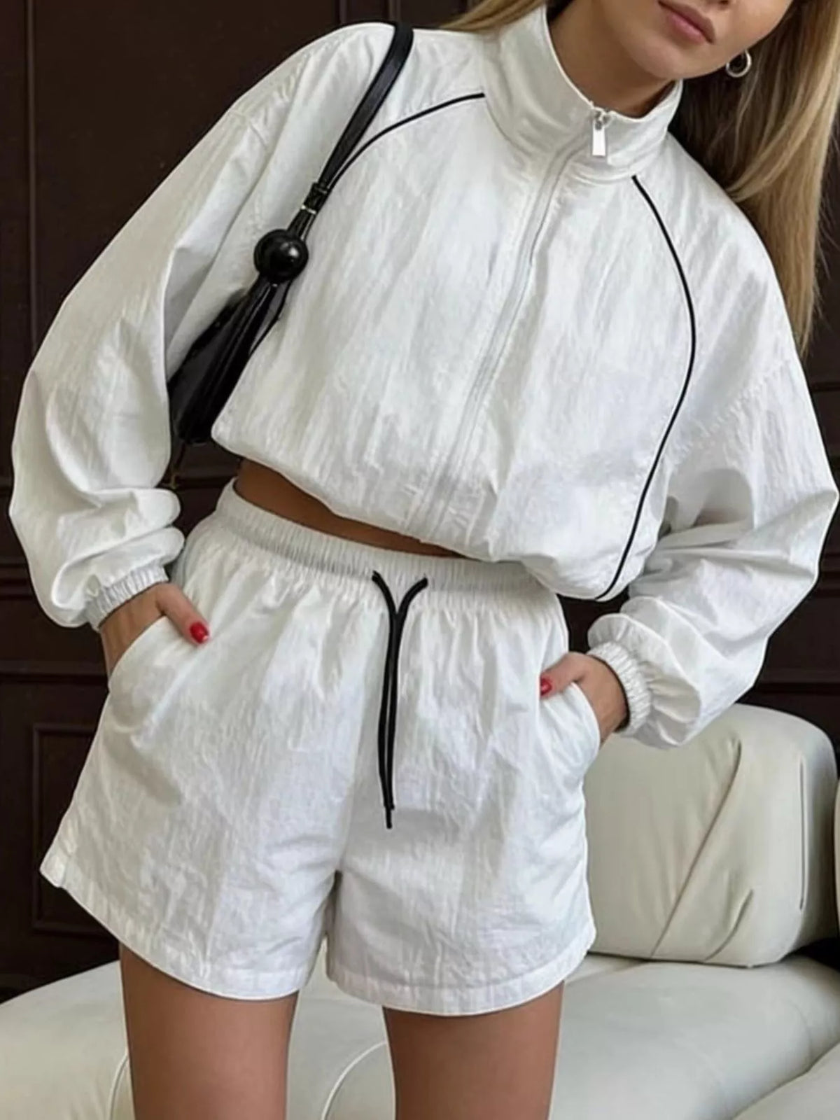 Zip-Up Jacket and Shorts Two-Piece Set