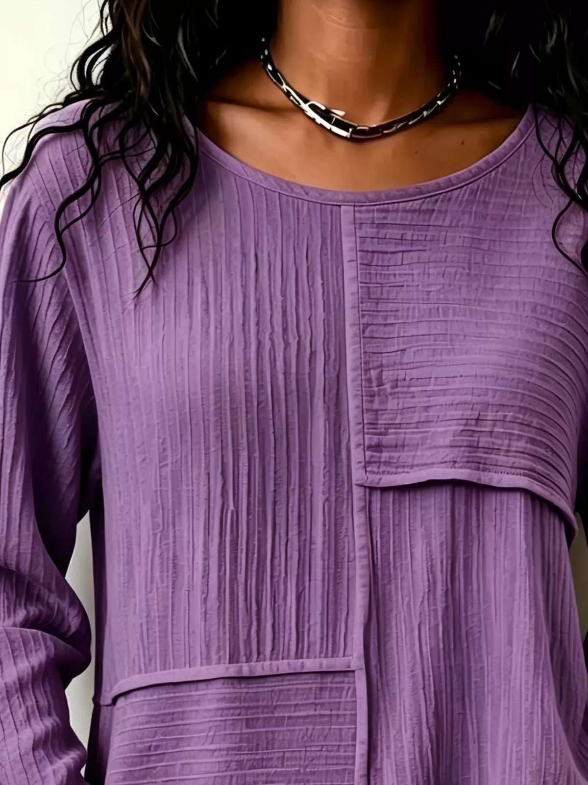Textured Patchwork Long Sleeve Casual T-Shirt