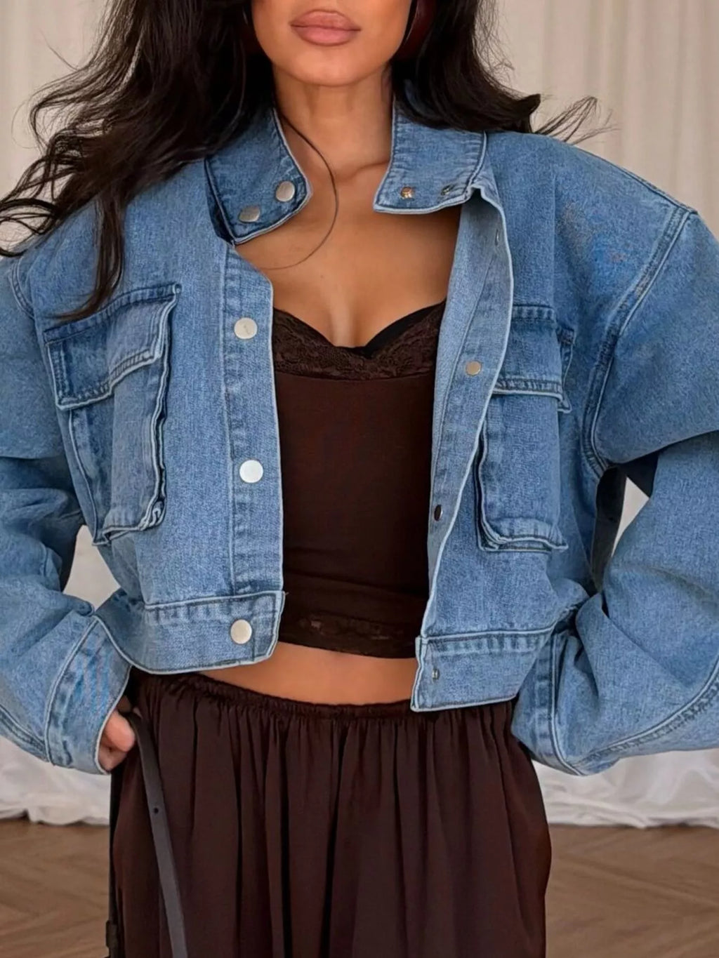 Oversized Utility Cropped Denim Jacket