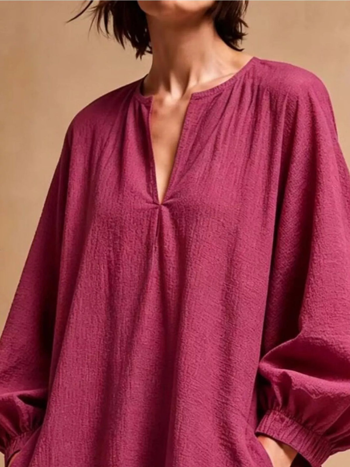 Casual Loose-Fit Balloon Sleeve Mini Dress with Pockets