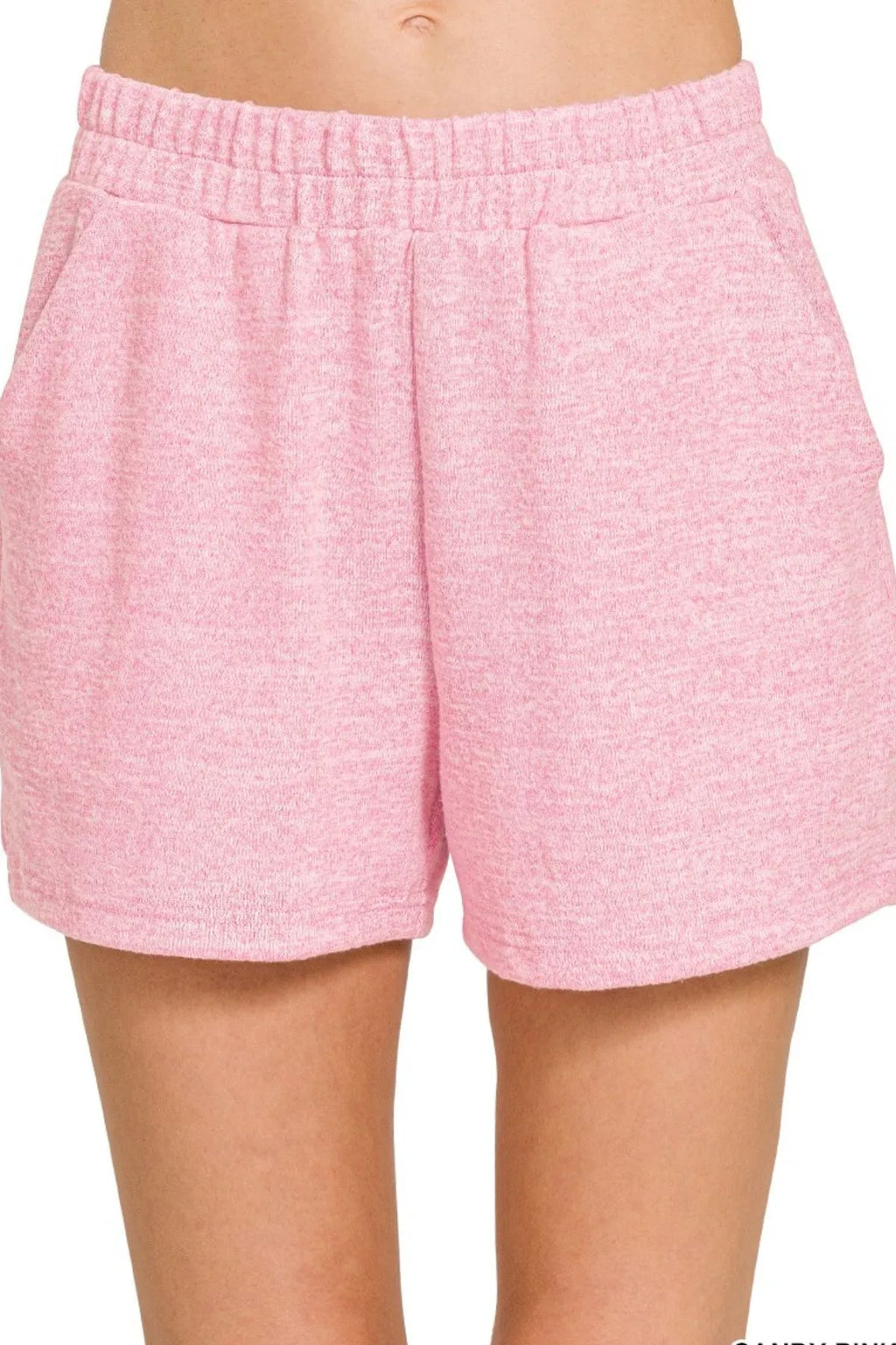 Soft Melange Hacci Elastic Waist Shorts with Pockets