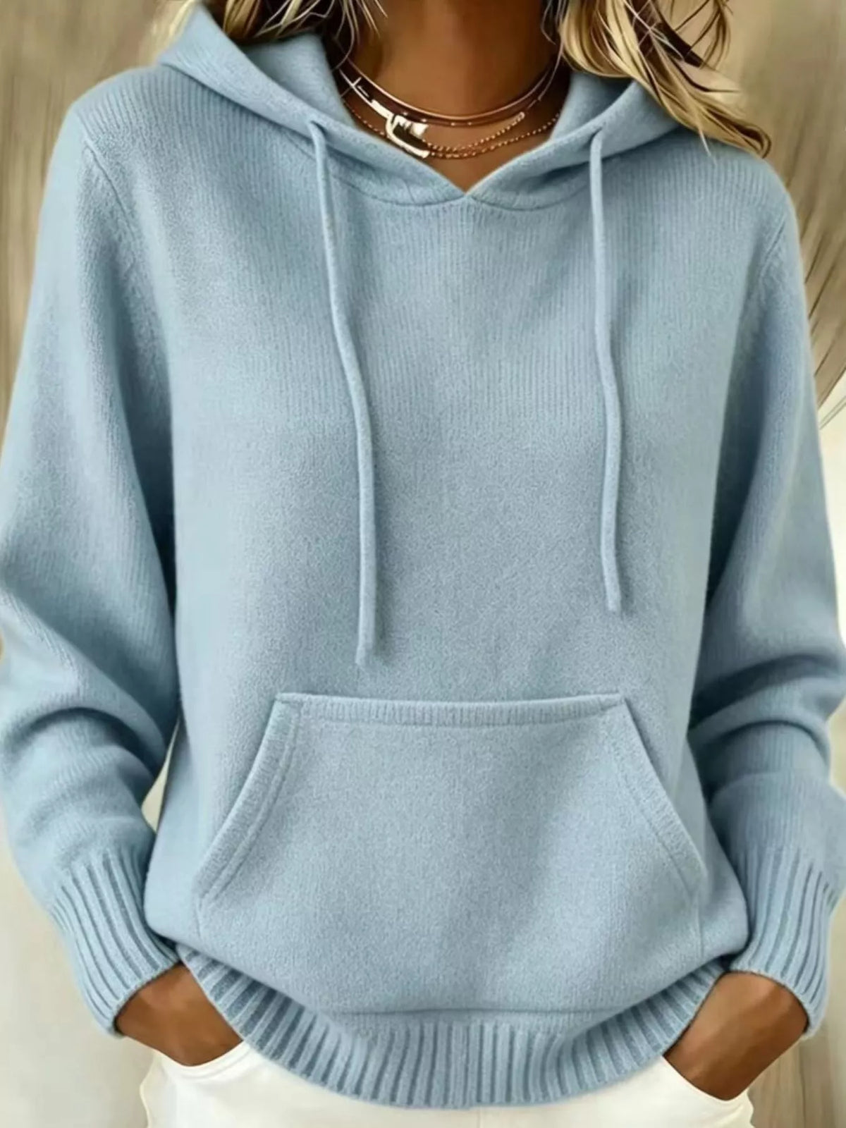 Full Size Drawstring Kangaroo Pocket Hooded Sweater Plus Size