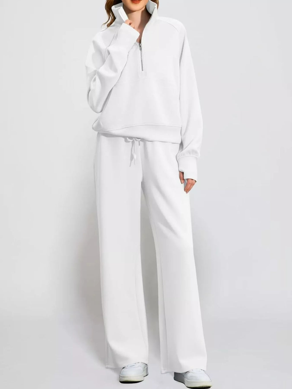 Half-Zip Sweatshirt and Wide-Leg Pants Set